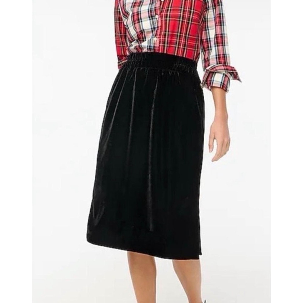 J.Crew Womens Black Silk Blend Velvet Midi Skirt Elastic Waist G9355 XS NEW